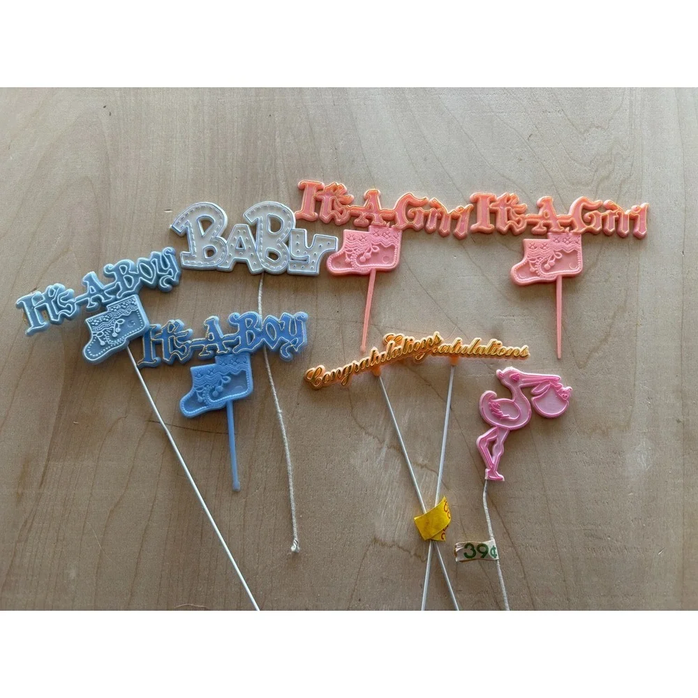 Vtg Baby Shower Pick LOT of 15 Crafts Hard Plastic Babies Booties It's A Girl